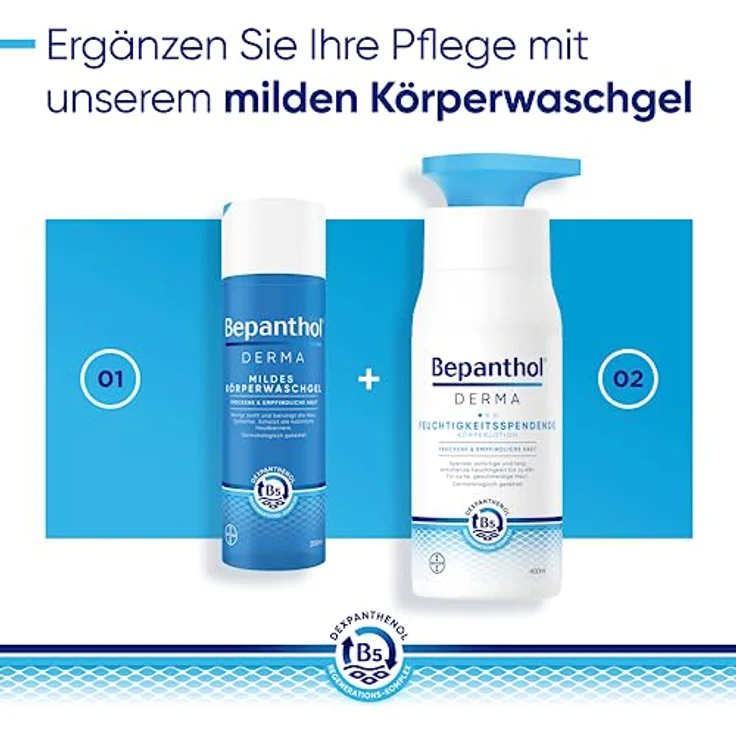 Bayer Vital GmbH Bepanthol Derma Feuchtigkeitsspendende Körperlotion, 200 ml, für trockene und empfindliche Haut, ohne Duftstoffe, dermatologisch getestet – Bild 13
