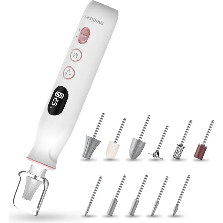 Medisana MP 940 Maniküre-Pediküre-Set, 10-tlg., aufladbar, mit beleuchtetem LCD-Display, 10 Aufsätzen für Nägel, Nagelhaut und Hornhaut