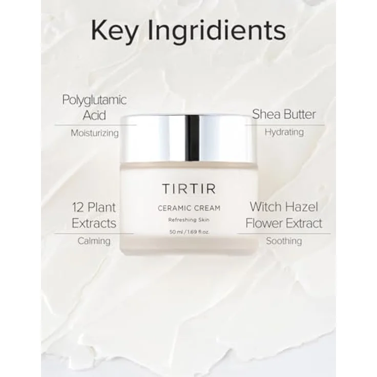 TIRTIR Ceramic Cream, erfrischende feuchtigkeitsspendende Gesichtscreme für trockene Haut, 50 ml, sorgt für intensive Feuchtigkeit und stärkt die Hautbarriere – Bild 7