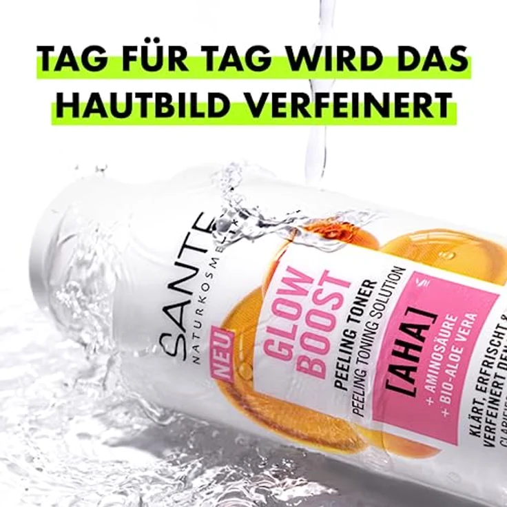 SANTE Naturkosmetik Glow Boost Peeling Toner, klärende Gesichtsreinigung mit AHA, Aminosäure und Bio-Aloe Vera, veganes Gesichtswasser für gepflegte und erfrischte Haut, 125ml – Bild 4