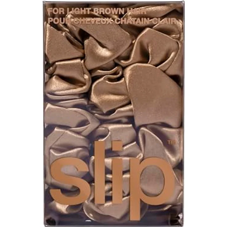 SLIP Silk Back to Basics 3-teiliges Haargummi-Set aus 100% Maulbeerseide - 2 x Scrunchies Mittel, 1 x Groß - Hellbraun – Bild 3