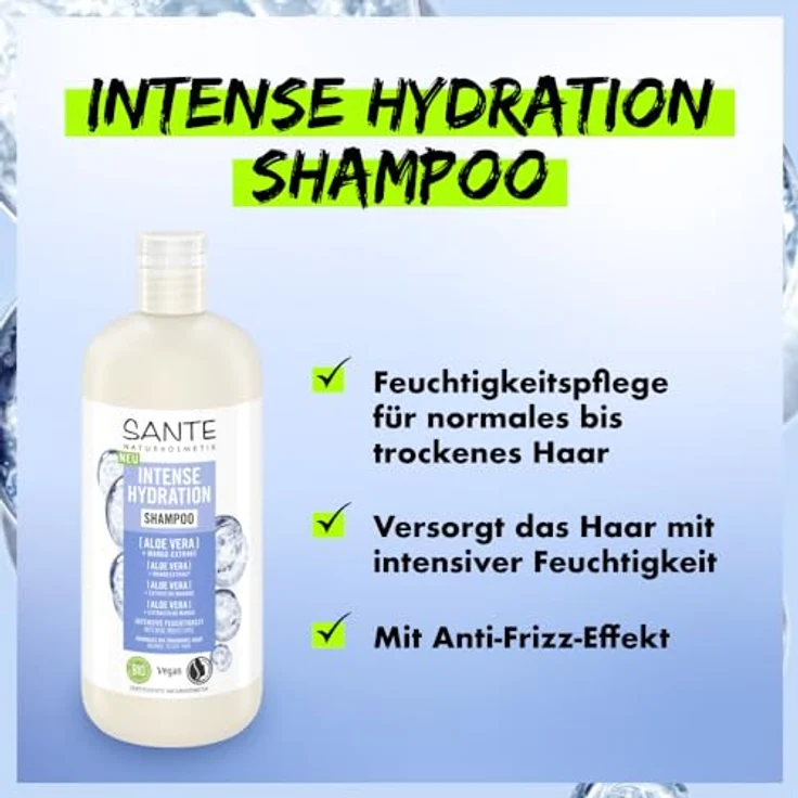 SANTE Naturkosmetik Intense Hydration Shampoo Aloe Vera + Mango-Extrakt, veganes Pflegeshampoo für intensive Feuchtigkeit, stärkt trockenes Haar, 500 ml – Bild 4