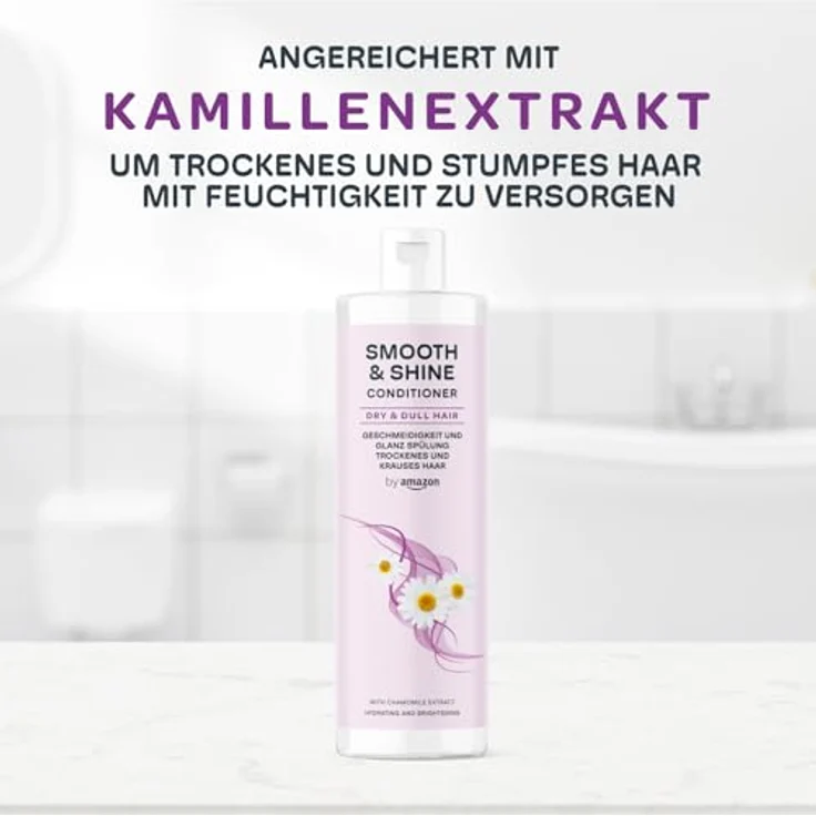 by Amazon Geschmeidiger und Glänzender Conditioner, 2 x 300 ml, feuchtigkeitsspendend für trockenes Haar, vegane Rezeptur, dermatologisch – Bild 3