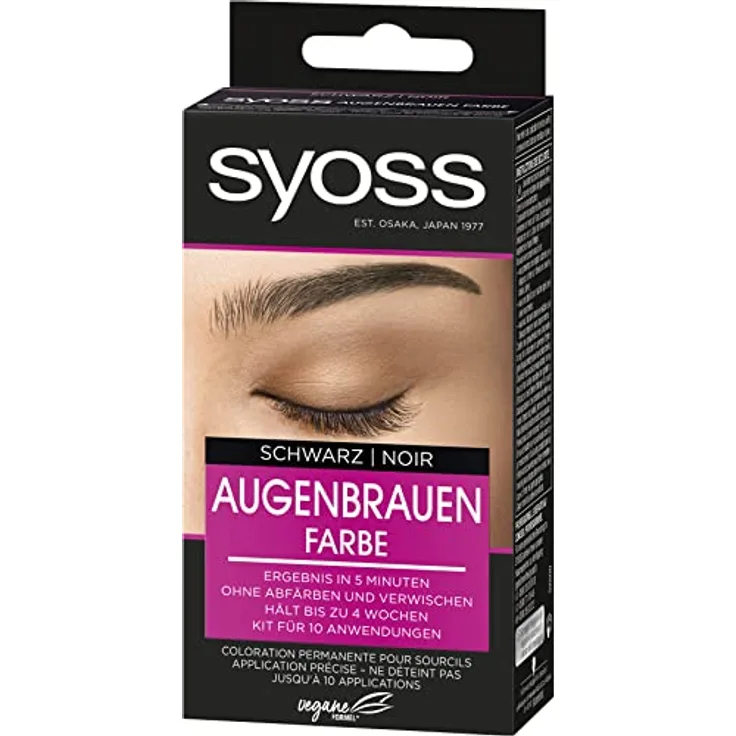 Syoss Augenbrauen Kit Augenbrauenfarbe 1–1 Schwarz Stufe 3 (17 ml), Augenbrauen färben für einen natürlichen Look und ein langanhaltendes Ergebnis