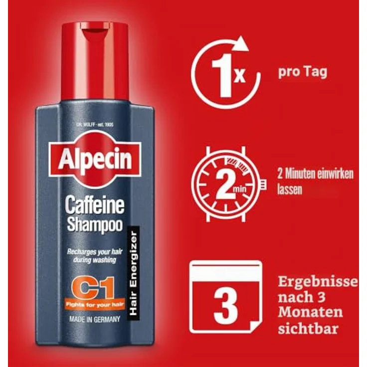 Alpecin Koffein-Shampoo C1, Shampoo gegen Haarausfall, 2 x 250 ml Flaschen – Bild 5