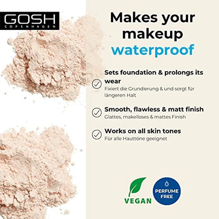Gosh Copenhagen Waterproof Setting Powder, Fixing Spray & Fixierpuder, 7 g, transparent, mattierendes und wasserfestes Finish – Bild 2