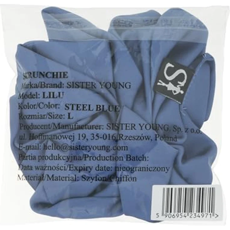 Sister Young LILU STEEL BLUE Scrunchie Haargummi, Satin-Eleganz, sanft zum Haar, universelle Größe, für jeden Anlass – Bild 4