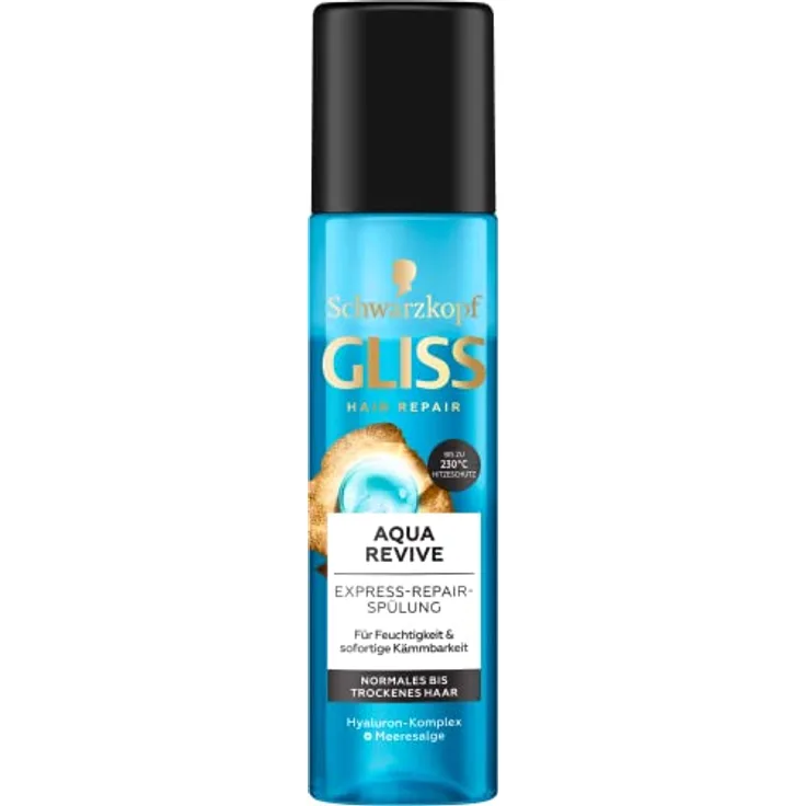 Gliss Express-Repair-Spülung Aqua Revive (200 ml), Haarspülung bietet eine Extraportion Feuchtigkeit und gesunden Glanz, mit Hitzeschutz bis zu 230°C