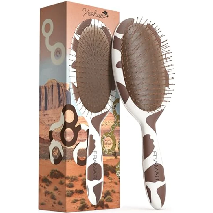 FRAMAR Kuh Muster Entwirrbürste, Anti-Ziep Haarbürste für Langes und Lockiges Haar, Wet Hair Detangler Brush für Damen, schmerzfreies Entwirren – Bild 1