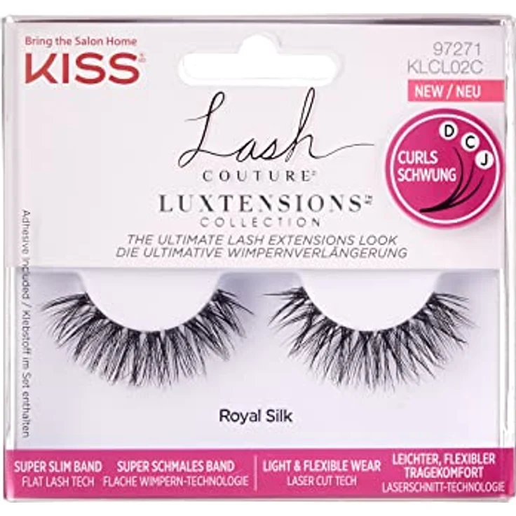 KISS Lash Couture LuXtensions Collection 1 Paar Fake Lashes, Royal Silk, leichte und flexible Faux-Mink-Wimper mit superschlankem Wimpernband, inklusive Wimpernkleber – Bild 1