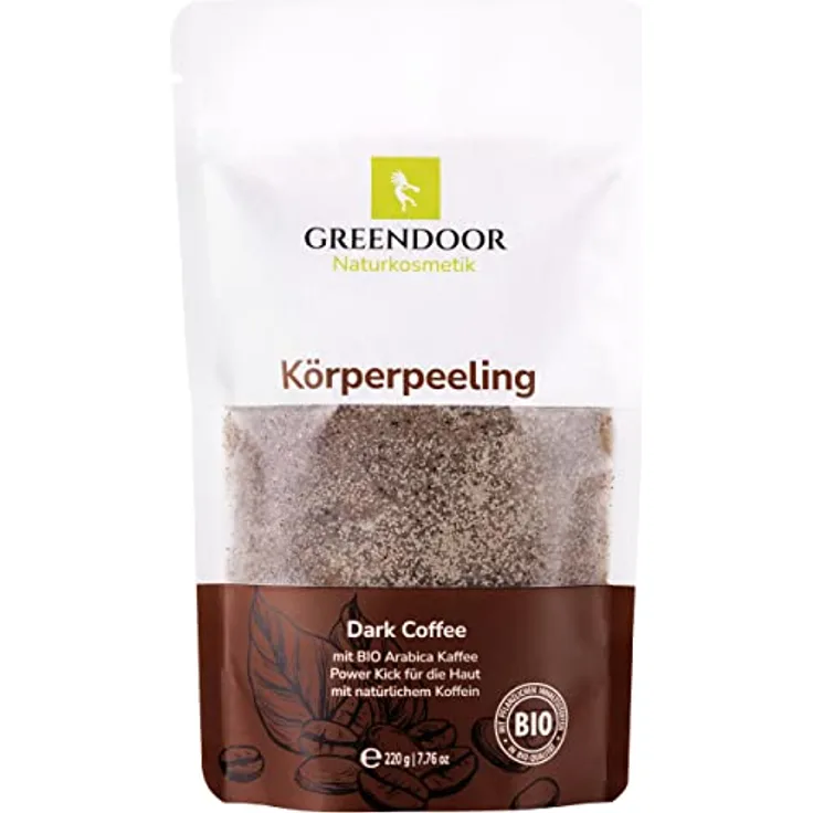 GREENDOOR Naturkosmetik straffendes Natur Körperpeeling Kaffee 220g vegan, gegen Cellulite Schwangerschaftsstreifen, mit BIO Arabica und extra natürlichem Koffein