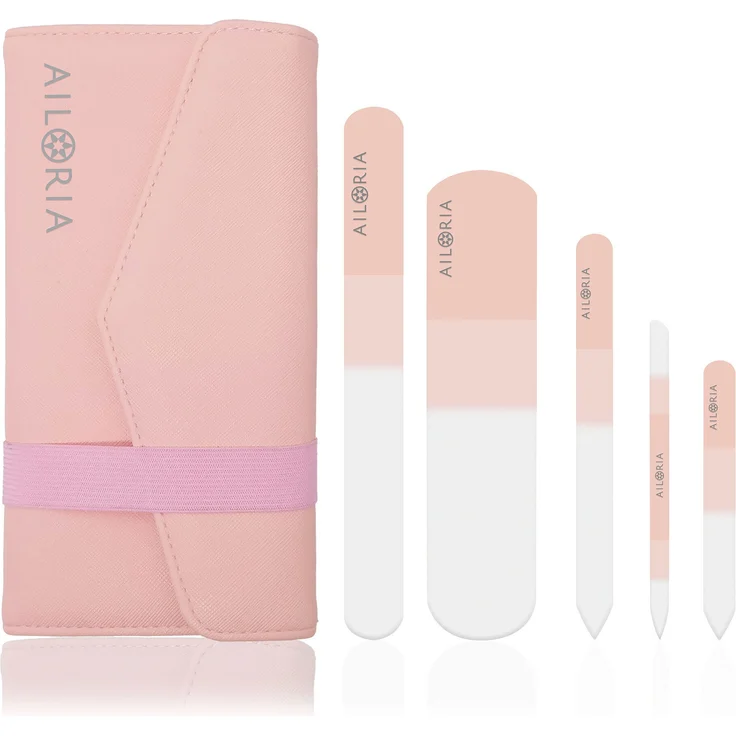 AILORIA Glasnagelfeile CONTOUR LUXE glas-nagelfeilenset, Set, 5-tlg., Glas-Nagelfeilenset - Mikrofeine Schleiffläche, schonend für Nägel, farblich passendes Etui
