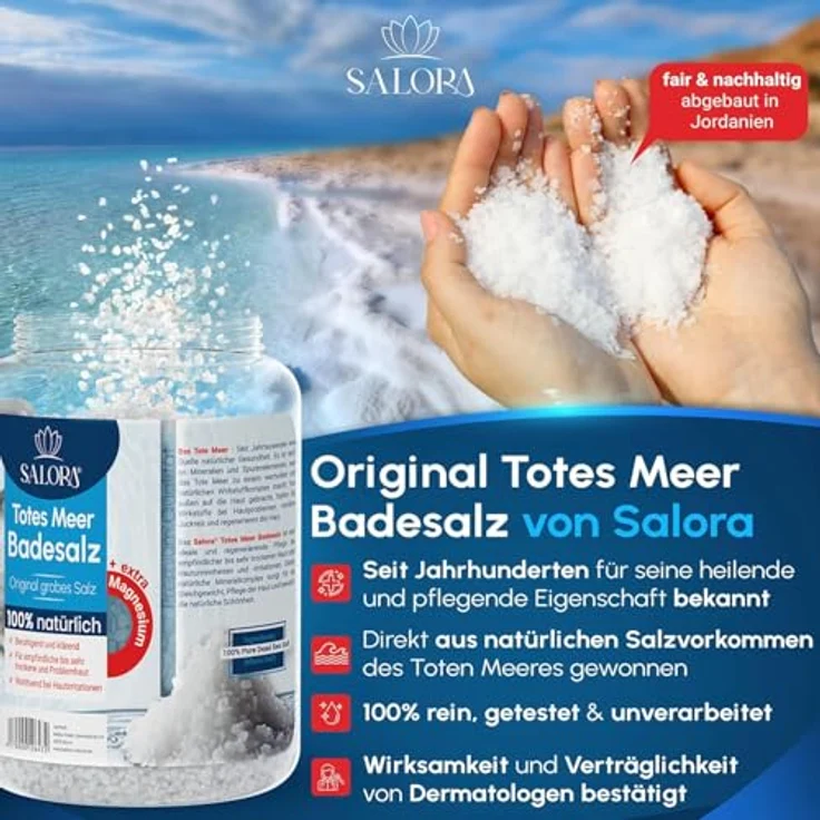 Salora ® Original Totes Meer Badesalz, 5 Kg Meersalz ohne Zusatzstoffe, ideales Vollbad oder Fußbad mit Peeling-Effekt aus Jordanien – Bild 2
