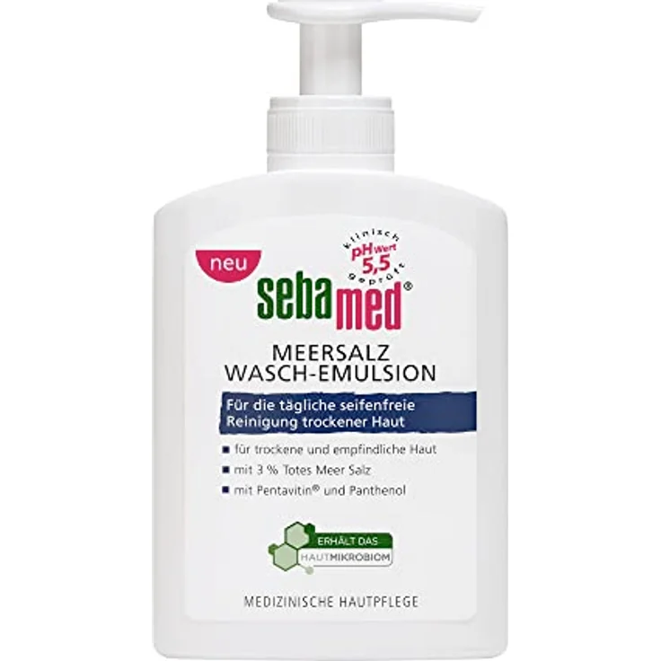 SEBAMED Meersalz Wasch-Emulsion 200 ml, für trockene und empfindliche Haut, mit original Totes Meer Salz Mineralien – Bild 1