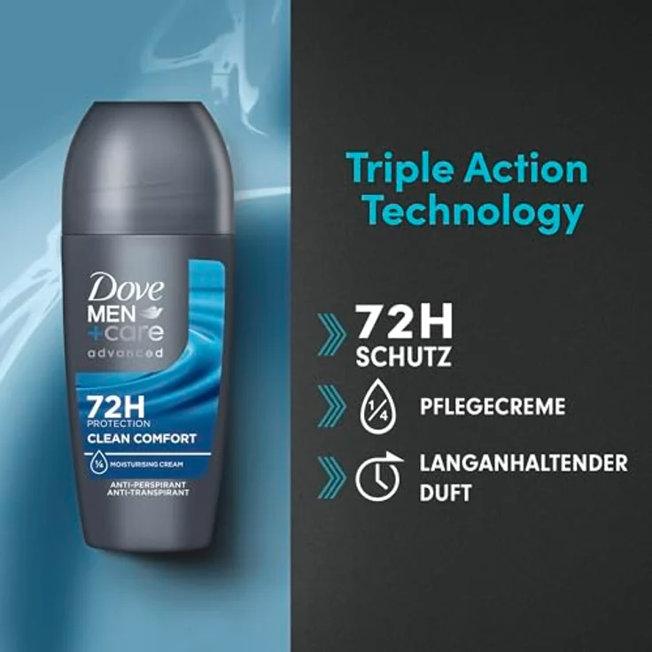 Dove MEN+care advanced Anti Transpirant Clean Comfort Roll-On 50 ml, schützt 72 Stunden vor Körpergeruch und Schweiß – Bild 6