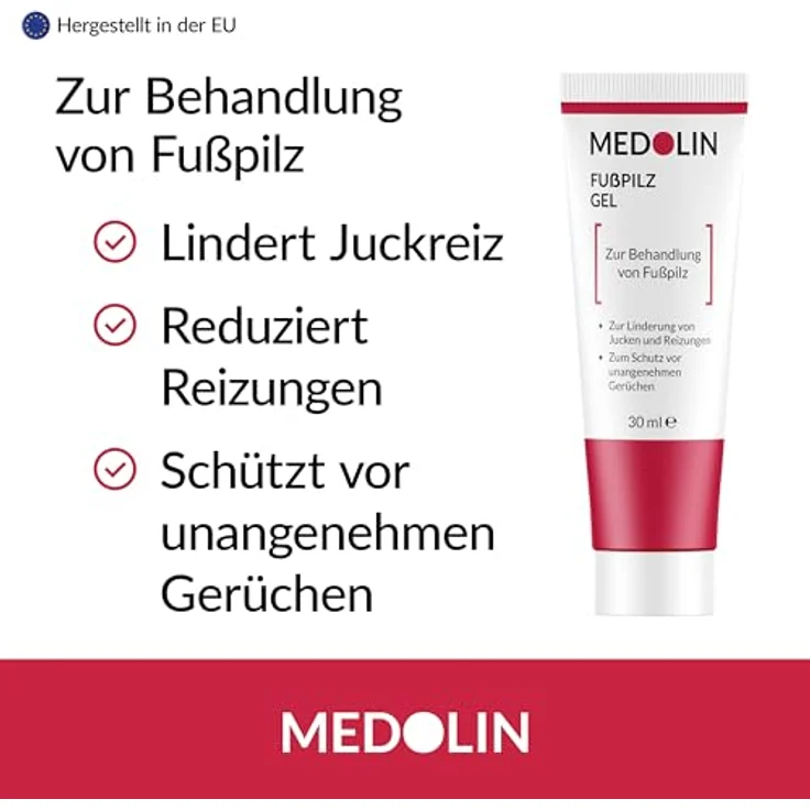 Medolin Fußpilzgel 30 ml, Creme gegen Juckreiz & unangenehme Gerüche, mit natürlichen Inhaltsstoffen, zertifiziertes Medizinprodukt – Bild 3