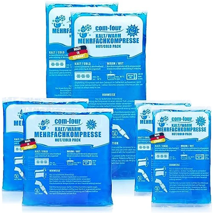 Com-Four Sparpack Mehrfachkompresse in 3 verschiedenen Größen - Gelkompresse für kalt & warm - Anwendungen - Kühlpads - Mikrowellen geeignet (2 x Klein, 2 x Mittel, 2 x Groß) – Bild 9
