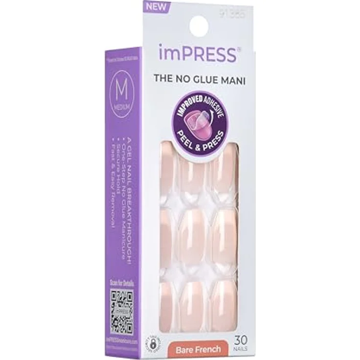 KISS imPRESS Nails Genuine, Selbstklebende French Maniküre mit PureFit Technologie, Dezente Farbvariante mit weißen Spitzen, 30 Press-On-Nägel – Bild 9