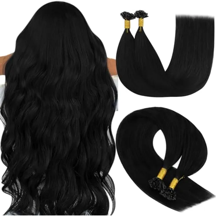 YoungSee U-Tip Extensions, 50g Echthaar Bondings in Schwarz, 45cm, mit natürlicher Keratinbindung für nahtlose Integration