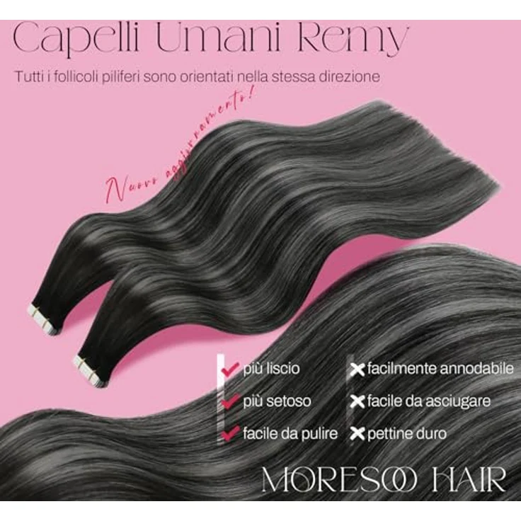 Moresoo Tape in Extensions, Schwarz Ombre Silber, 100% Remy Echthaar, 20 Stück, 50 Gramm, 55 cm, unsichtbar Skin Weft, Haarverlängerung – Bild 2