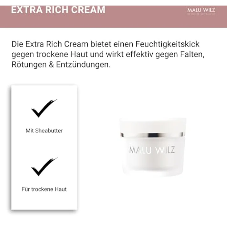 Malu Wilz Extra Rich Cream Feuchtigkeitscreme Gesicht 50ml I Anti Aging Gesichtspflege für trockene Haut I Anti Falten Creme, reich an Hyaluronsäure – Bild 4