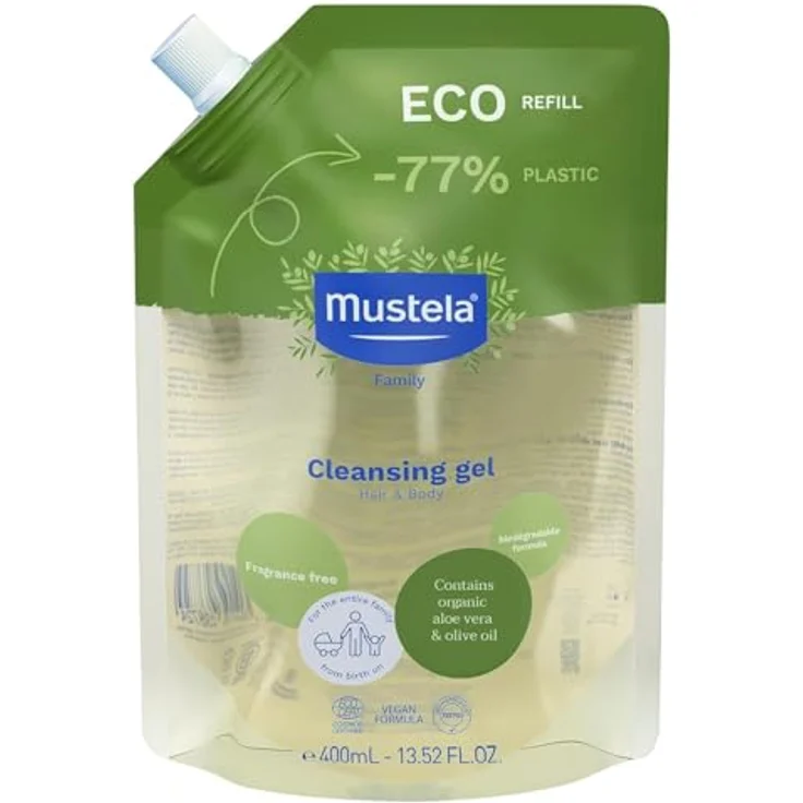 Mustela Bio Gel Shampoo Refill, 400 ml, sanfte Reinigung für Kinderhaut, vegane Formel, 97% natürliche Inhaltsstoffe – Bild 1