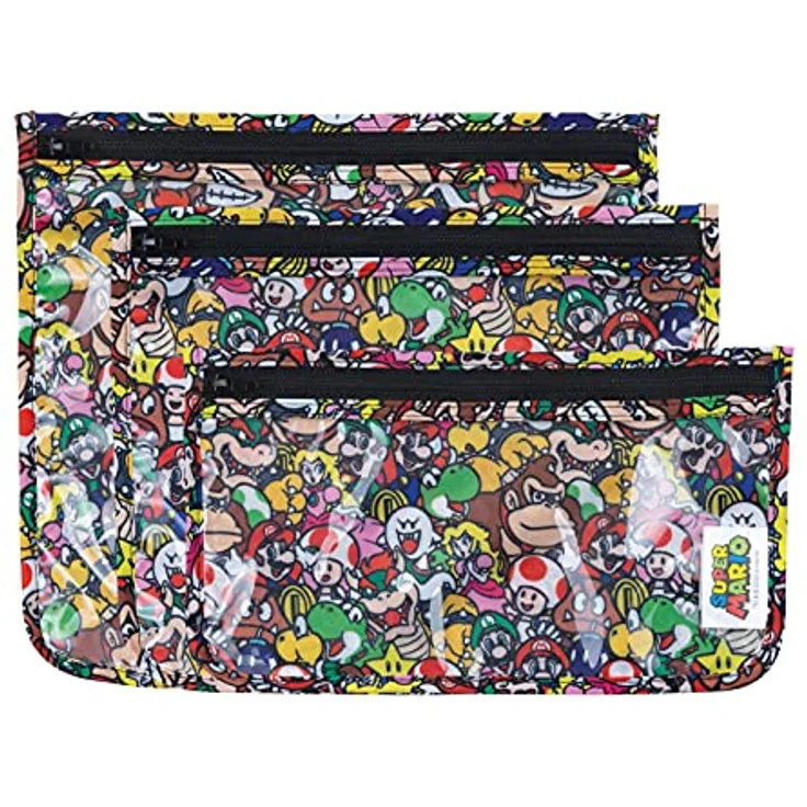 Bumkins Reisetasche, Nintendo Super Mario Kulturbeutel, Baby, TSA zugelassene Tasche, Reißverschlusstasche, Quart-Größe, transparent, Organisation von Wickeltaschen, Make-up, Zubehör