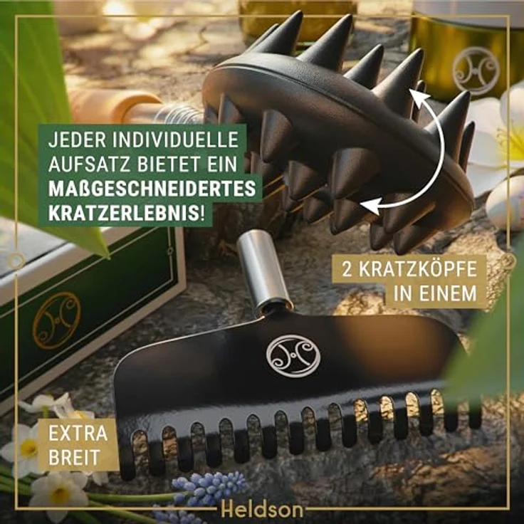 HELDSON® Rückenkratzer Holz, stufenlos ausziehbar bis 73 cm, inkl. 5 Kratzaufsätzen, mit Rückenreflexzonenkarte, Geschenk für Senioren, Frauen & Männer – Bild 5