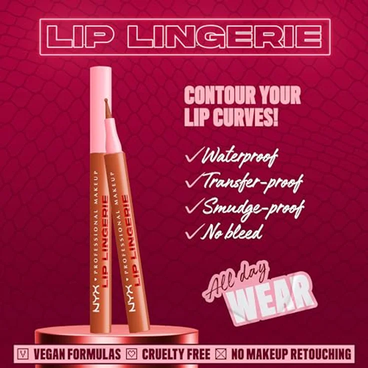 NYX Professional Makeup Lip Lingerie Lipliner Stain, wasserfester & wischfester Präzisions-Lipliner in Farbe Barely There für langanhaltende Nude-Konturen – Bild 2