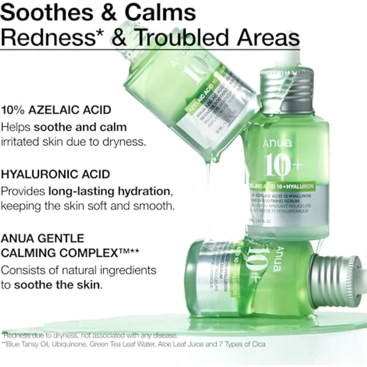 Anua Azelaic Acid 10+ Hyaluron Redness Soothing Serum, 30 ml, beruhigendes Gesichtsserum für empfindliche Haut – Bild 6