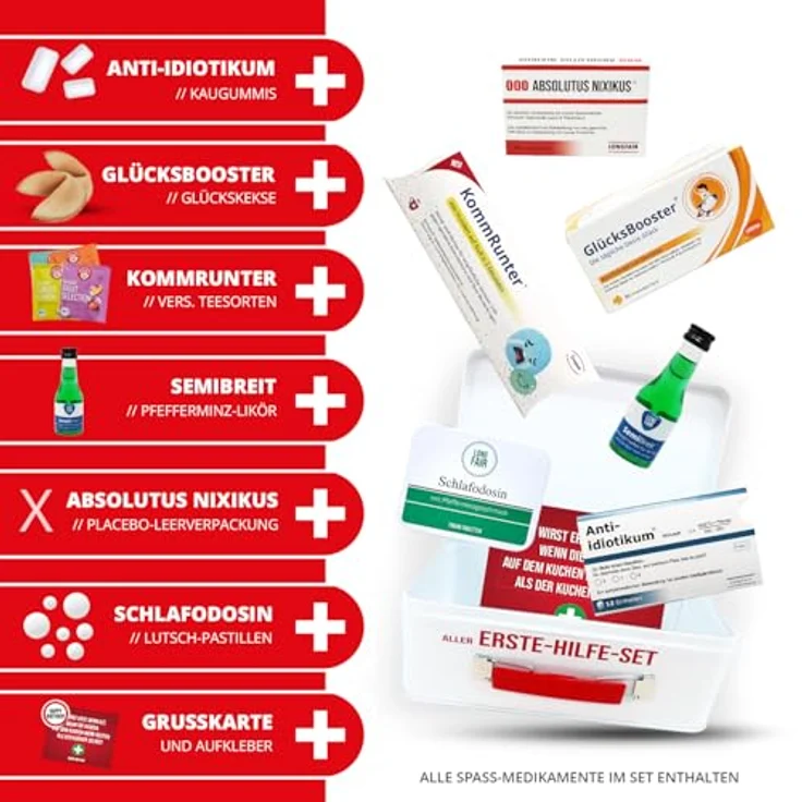 Longfair Erste Hilfe Set Geschenk-Box, witziger Sanikasten mit 8 Teilen, Spaßgeschenk zum 30. Geburtstag, realistisches Design und lustige Sprüche – Bild 3