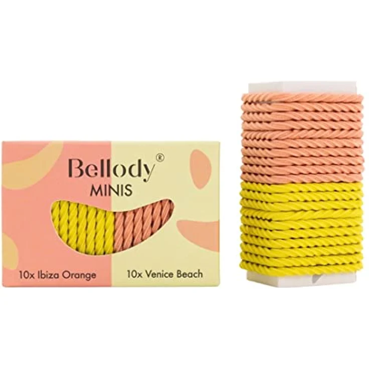 Bellody® Minis - Kleine Mini Haargummis für stylische Flechtfrisuren & kleine Zöpfe (20 Stück - Orange/Gelb) - Damen Haargummis in verschiedenen Farben – Bild 1