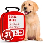 Purahelp Erste-Hilfe-Set Hund und Katze - Inkl. Zeckenzange, Pinzette, Tourniquet (51 St), Wasserdichte Tasche, Erste Hilfe Anleitung, Kompakt und tragbar, Purahelp Hundeapotheke (Blau)