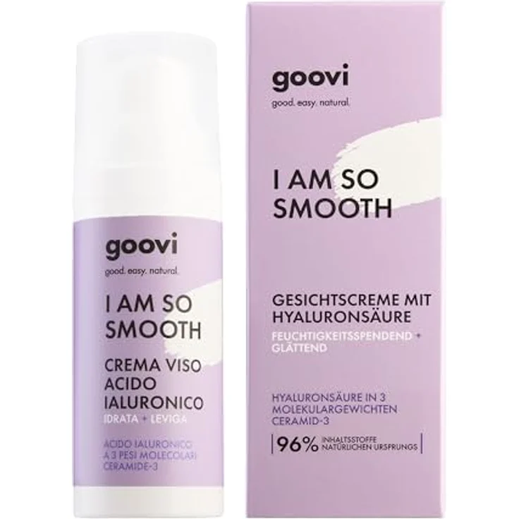 GOOVI I Am So Smooth Hyaluronic Acid Face Cream, Feuchtigkeitspflege mit 3-fach Hyaluronsäure & Ceramiden, strafft und festigt die Haut, 50ml – Bild 1