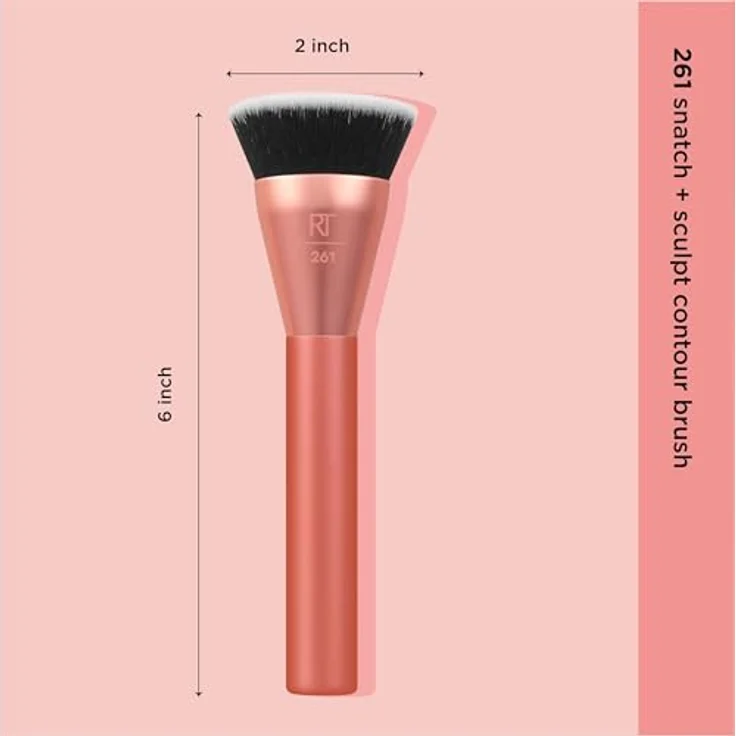 Real Techniques Snatch + Sculpt Contour Makeup Brush, For Liquid & Cream Contour & Bronzer, Flat Top & Oval Head For Blending & Buffing, Dense, Synthetic Bristles, Vegan & Cruelty Free, 1 Count – Bild 5