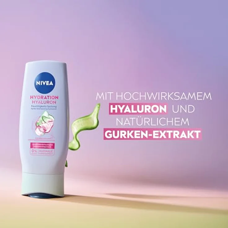 NIVEA Hydration Hyaluron Feuchtigkeits-Spülung 200 ml, Conditioner mit Hyaluron & Gurkenextrakt für strahlenden Glanz & Spannkraft, vegan – Bild 2