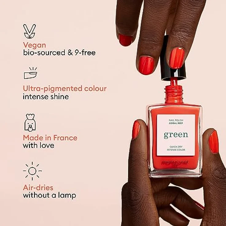 Manucurist Green Nagellack Rosa - Klassischer, natürlicher 9-Free-Nagellack Bois de Rose - Veganer Nagellack mit natürlichen Inhaltsstoffen (84%) - Maniküre - Nagelpflege - 15 ml – Bild 2