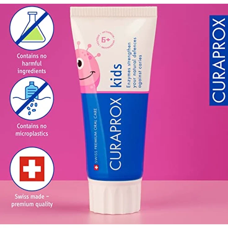 Curaprox Kids Wassermelone, Zahnpasta für Kinder ab 6 Jahren mit mildem Geschmack von Wassermelone, 1450 ppm Fluorid, RDA 40, Pink, 60 ml – Bild 3