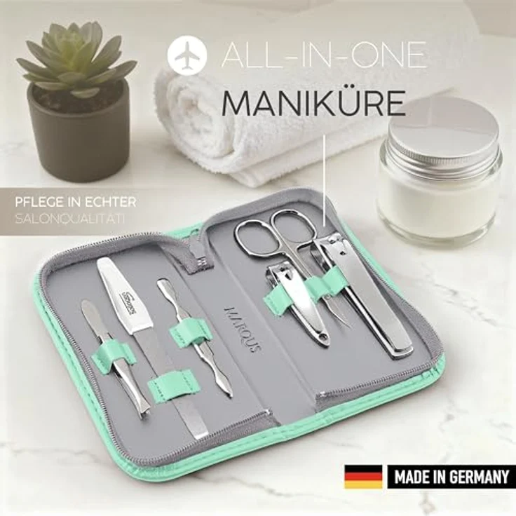 marQus Maniküre Set Solingen, 6-teiliges Nagelset aus glanzvernickeltem Stahl im Kunst-Leder Etui, ideal für Herren und Damen – Bild 5