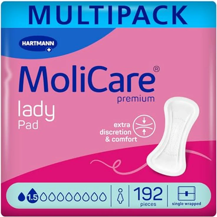 MoliCare lady Pad 1.5 Tropfen, Ultra diskrete Einlagen für Frauen, zuschneidbar, geruchsneutralisierend, 192 Stück – Bild 1