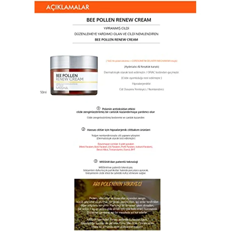 MISSHA Bienenpollen Erneuern Creme, 50 ml - Stärkende Feuchtigkeitscreme mit süßem Duft – Bild 2