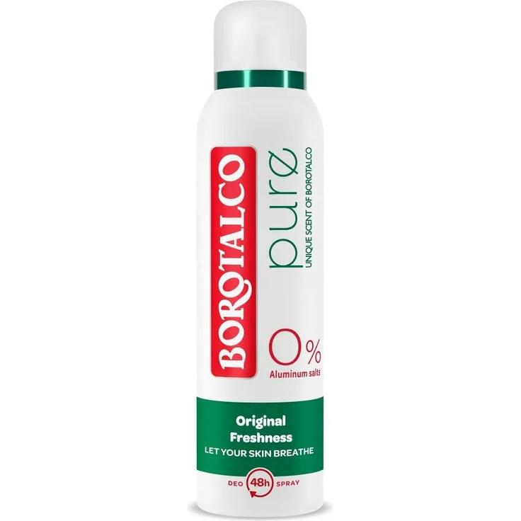 Borotalco Pure Original Deo Spray, 150 ml Antiperspirant für Damen, ohne Aluminiumsalze, langanhaltender Schutz gegen Körpergeruch