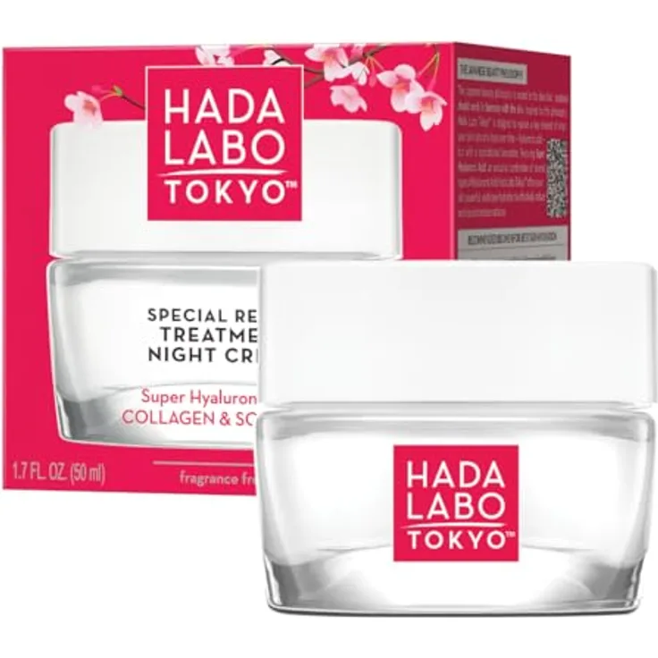 Hada Labo Tokyo Red Nachtcreme 40+, regenerierende Anti-Aging-Gesichtscreme mit Hyaluronsäure, Squalan und Kollagen, 50 ml