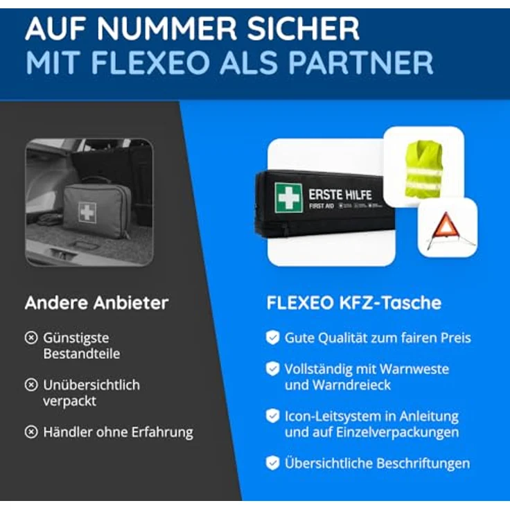 Flexeo KFZ-Verbandtasche inkl. Warndreieck und Warnweste (längliche Form) – Bild 8