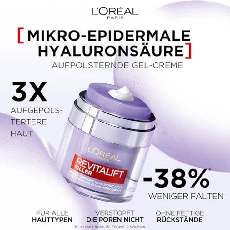 L'Oréal Paris Revitalift Filler Aufpolsternde Gel-Creme, 50ml - Hyaluronsäure, Niacinamide, Glycerin, Ceramide – Bild 2