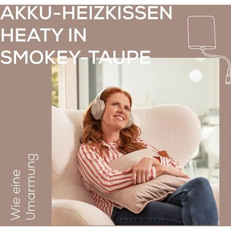 Beurer Heaty Heizkissen, kabelloses Wärmekissen mit Akku, 3 Temperaturstufen, Schnellheizung, wasserabweisend, Samt, smokey-taupe – Bild 2