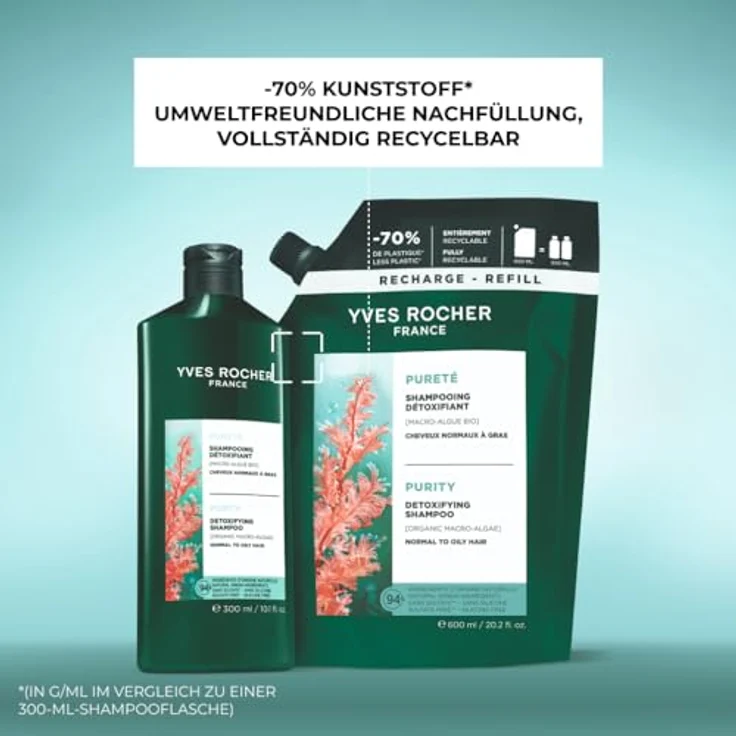Yves Rocher Detox Shampoo für normales bis fettiges Haar, mit ökologischen Makroalgen, 600 ml Refill, ohne Sulfate und Silikone – Bild 4