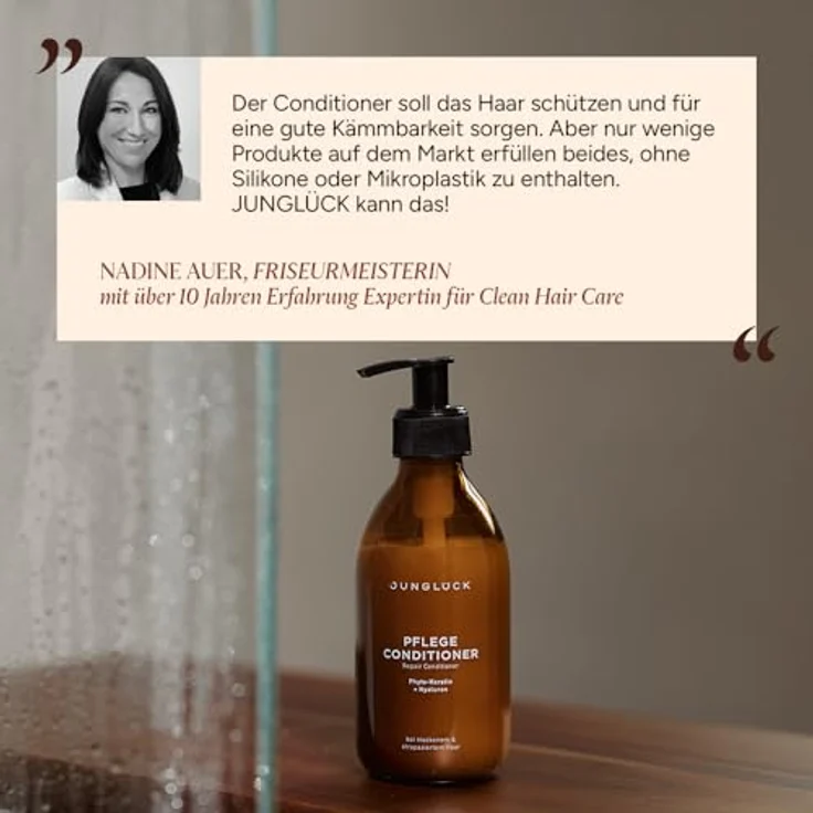 JUNGLÜCK Pflege Conditioner 250ml - Vegan, ohne Silikone & Mikroplastik, mit BIO Arganöl & pflanzlichem Keratin für mehr Glanz & Geschmeidigkeit – Bild 2