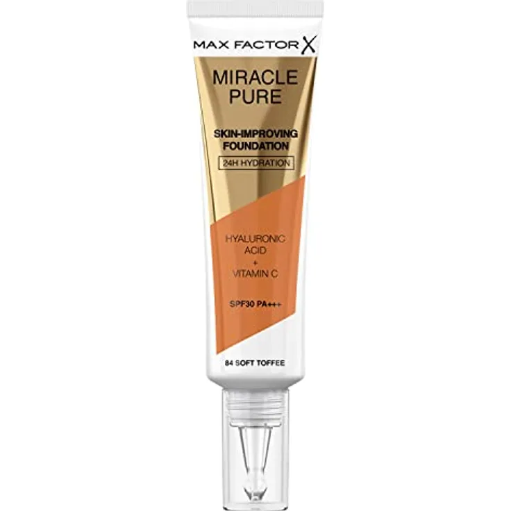 Max Factor Miracle Pure Skin Improving Foundation, Fb. 84 Soft Toffee, hautverbesserndes Make-Up mit LSF 30, 30 ml