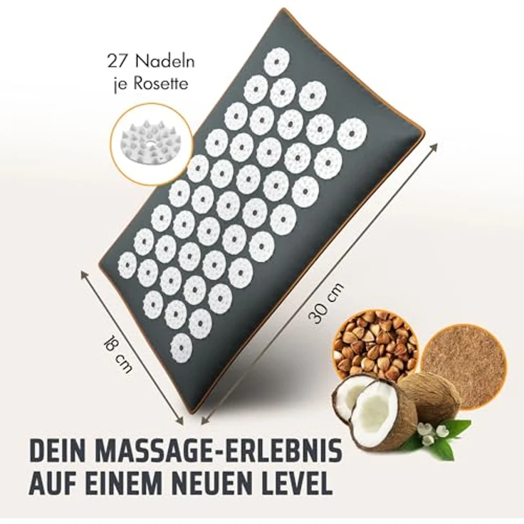 NEOLYMP Akupressurmatte Erweiterung 18 x 30 cm, gefüllt mit Kokosfasern und Buchweizen, inklusive Videoanleitungen, in beige, dunkelgrau, mintgrün und lavendel – Bild 2